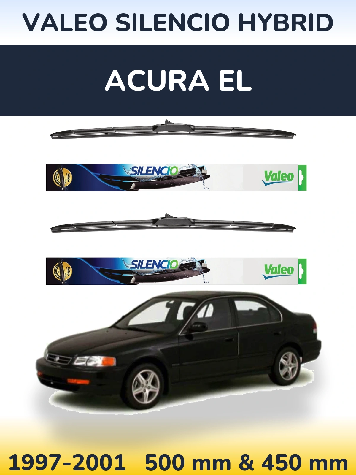Komplet przednich wycieraczek Valeo Silencio Hybrid 500 & 450 mm do Acura EL 1997-2001