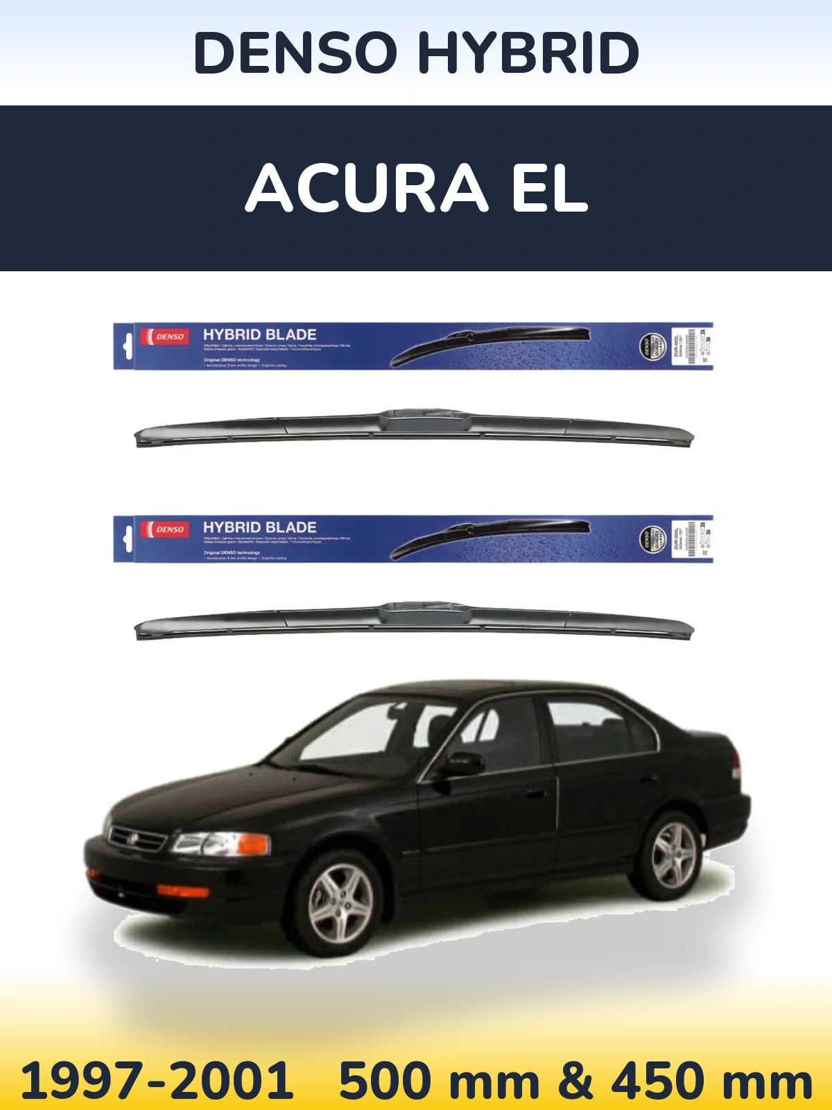 Komplet przednich wycieraczek Denso Hybrid 500 & 450 mm do Acura EL 1997-2001