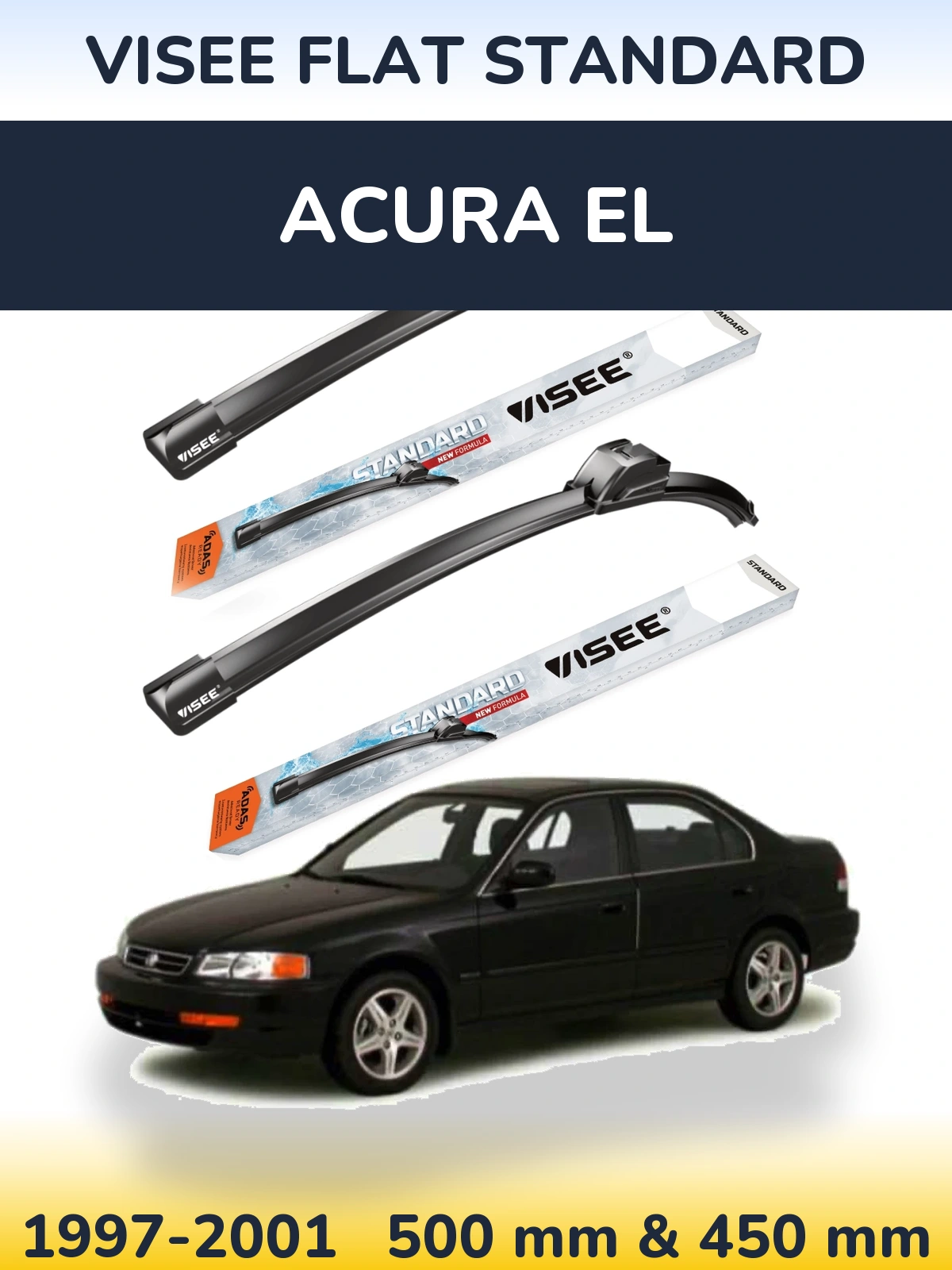 Komplet przednich wycieraczek VISEE FLAT STANDARD 500 & 450 mm do Acura EL 1997-2001