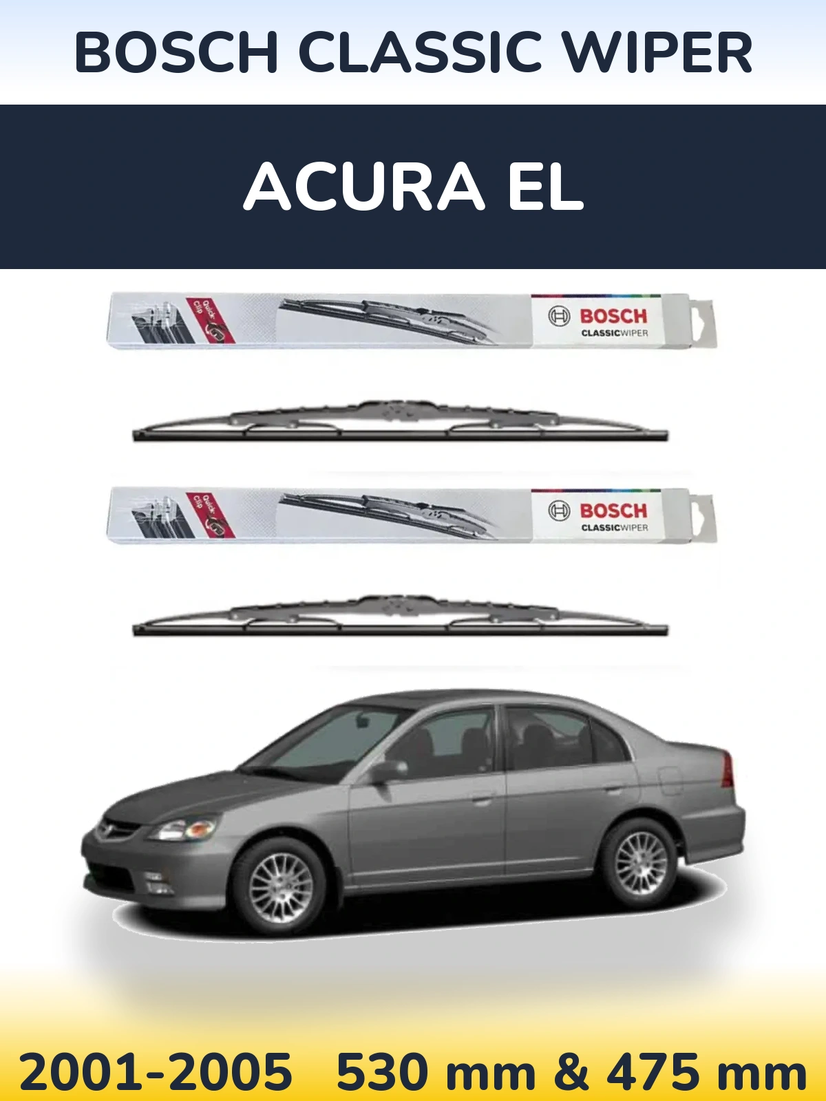 Комплект передних дворников BOSCH Classic Wiper 530 & 475 мм для Acura EL 2001-2005