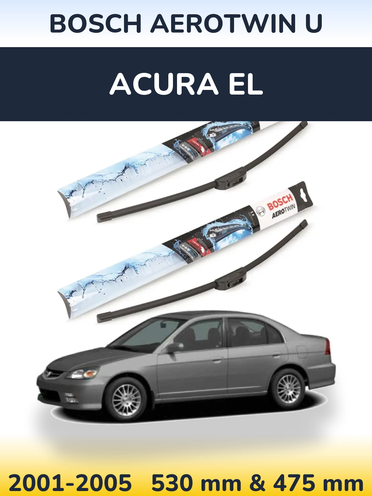 Комплект передних дворников BOSCH AeroTwin U 530 & 475 мм для Acura EL 2001-2005