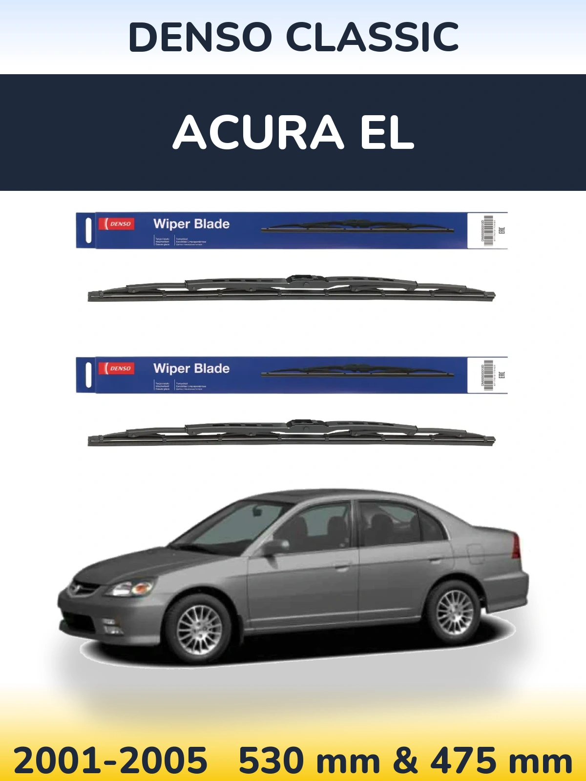 Komplet przednich wycieraczek Denso Classic 530 & 475 mm do Acura EL 2001-2005