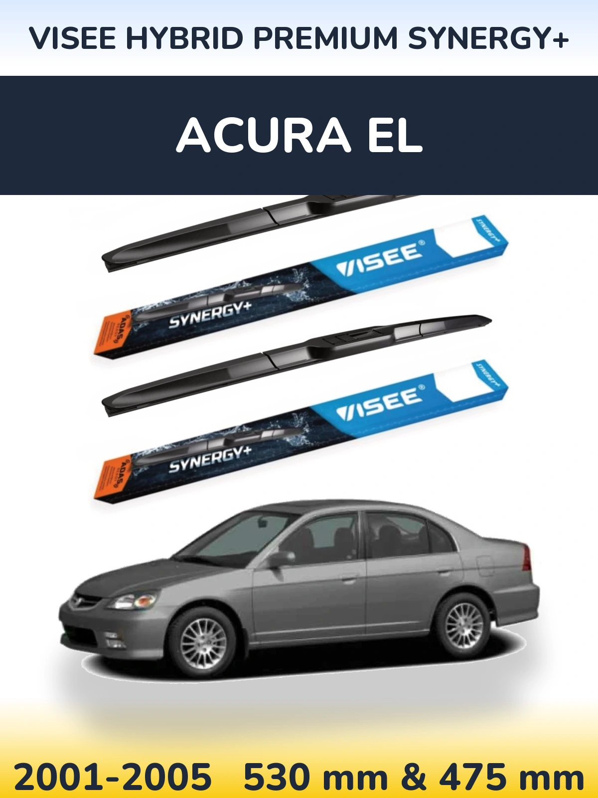 Комплект передних дворников VISEE HYBRID PREMIUM SYNERGY+ 530 & 475 мм для Acura EL 2001-2005