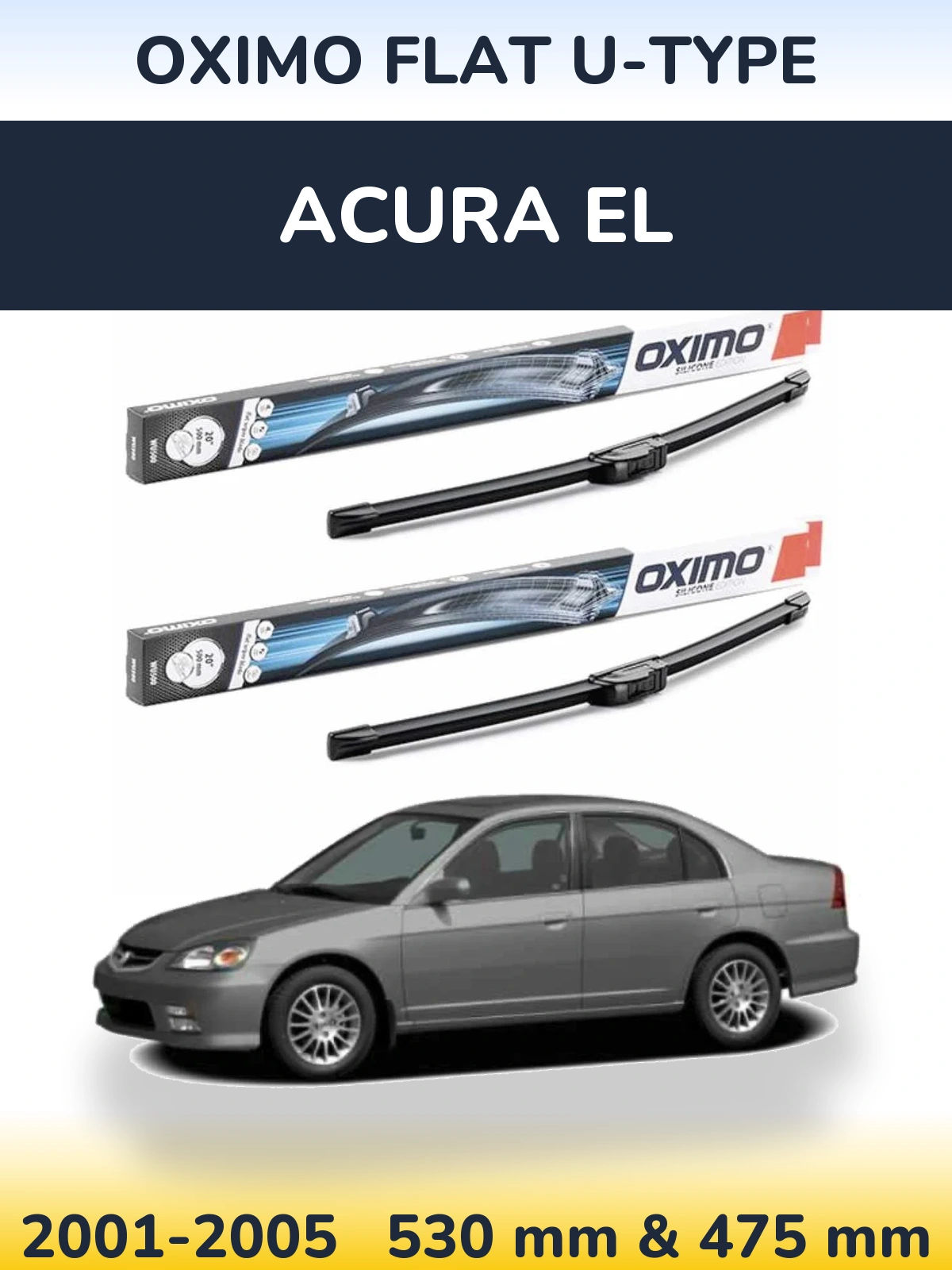 Комплект передних дворников Oximo Flat U-type 530 & 475 мм для Acura EL 2001-2005