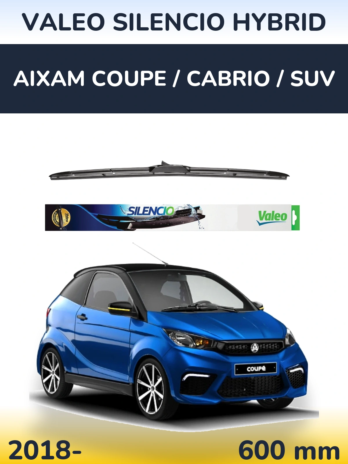 Przednia wycieraczka Valeo Silencio Hybrid 600 mm do Aixam Coupe / Cabrio / SUV 2018-2026