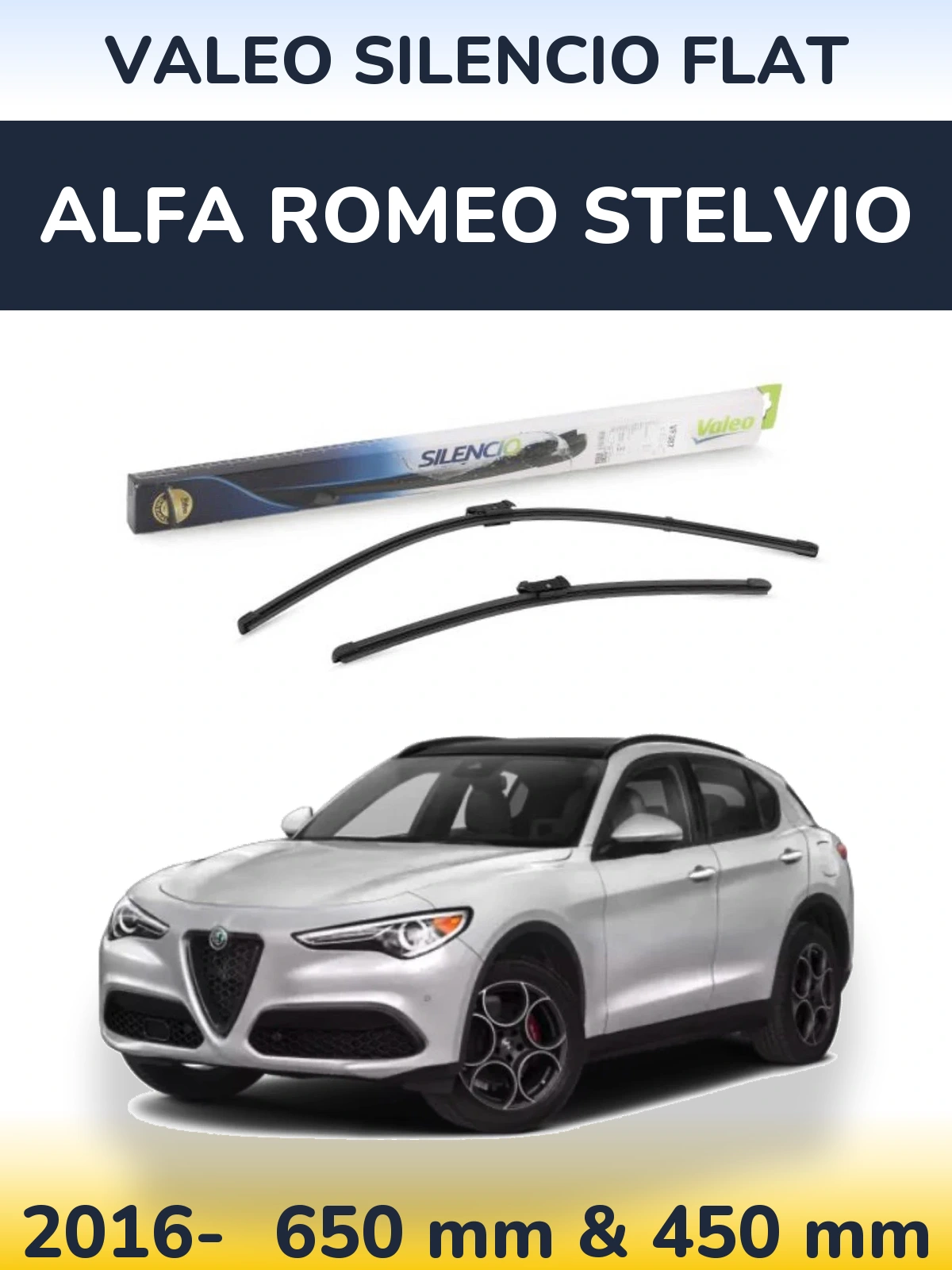 Комплект передних дворников Valeo Silencio Flat 650 & 450 мм для Alfa Romeo Stelvio 2016-2026