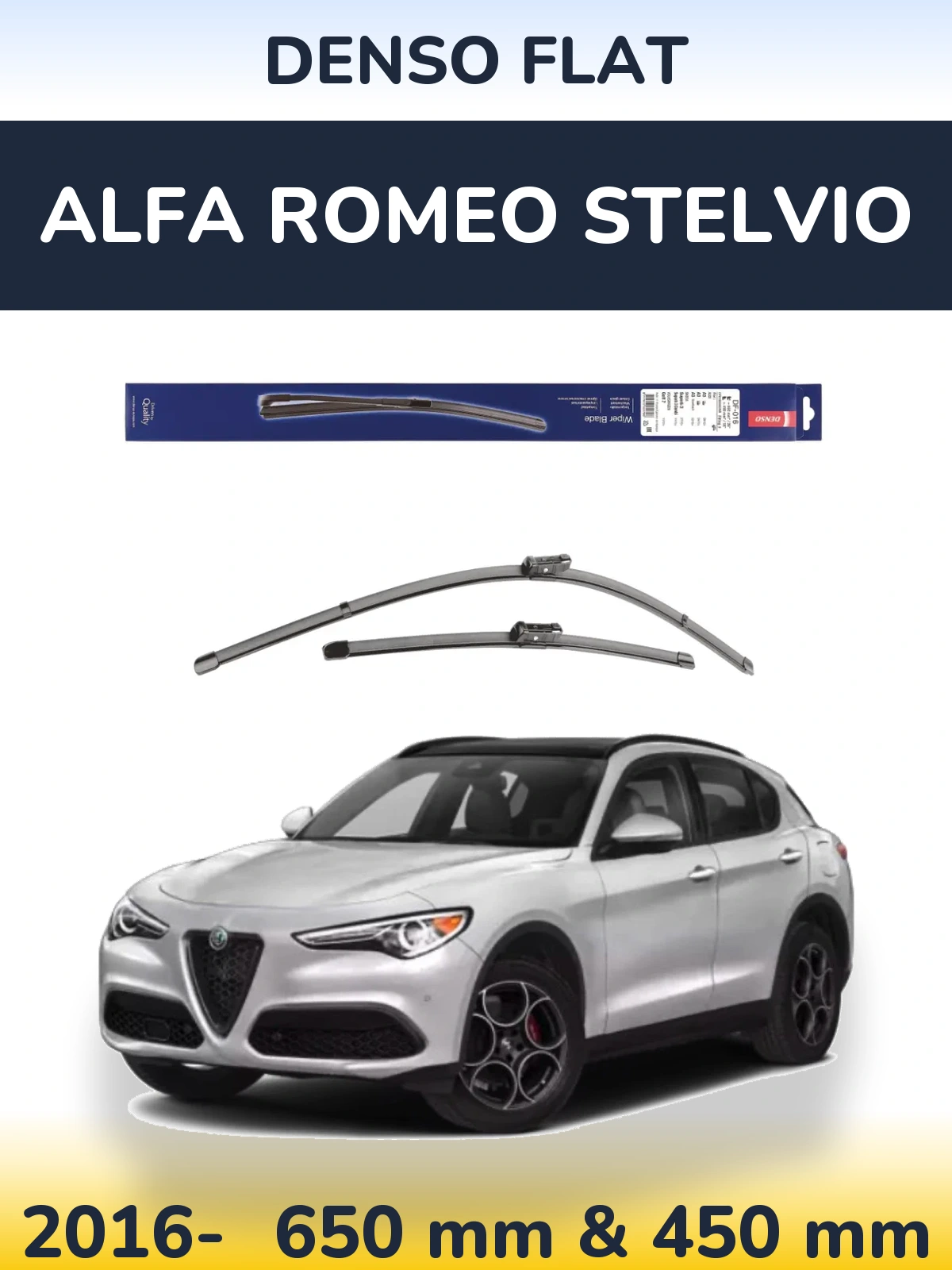 Komplet przednich wycieraczek Denso Flat 650 & 450 mm do Alfa Romeo Stelvio 2016-2026