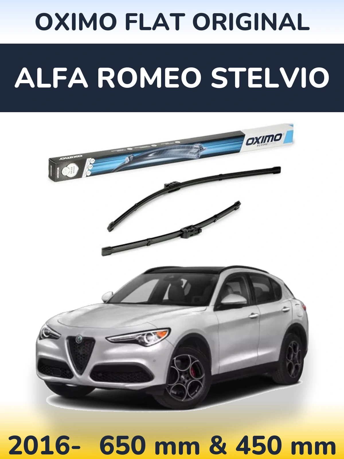 Комплект передних дворников Oximo Flat Original 650 & 450 мм для Alfa Romeo Stelvio 2016-2026