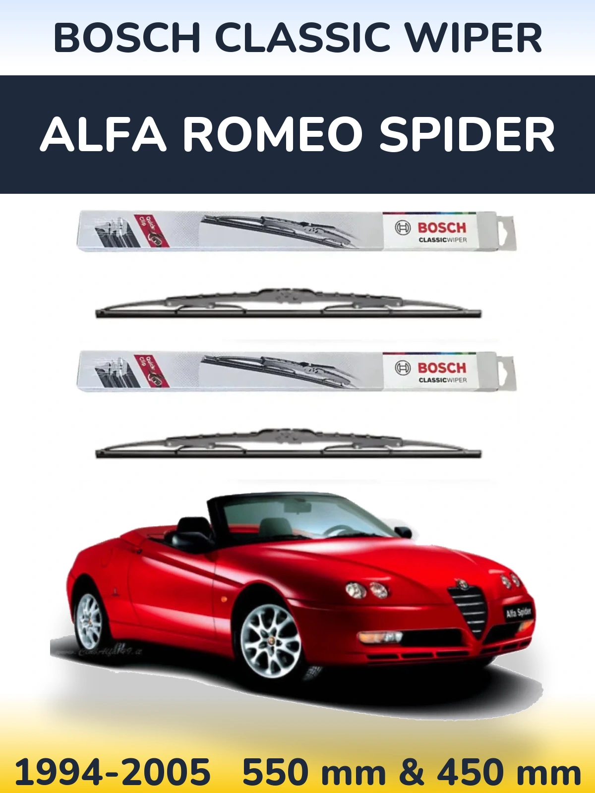 Komplet przednich wycieraczek BOSCH Classic Wiper 550 & 450 mm do Alfa Romeo Spider 1994-2005