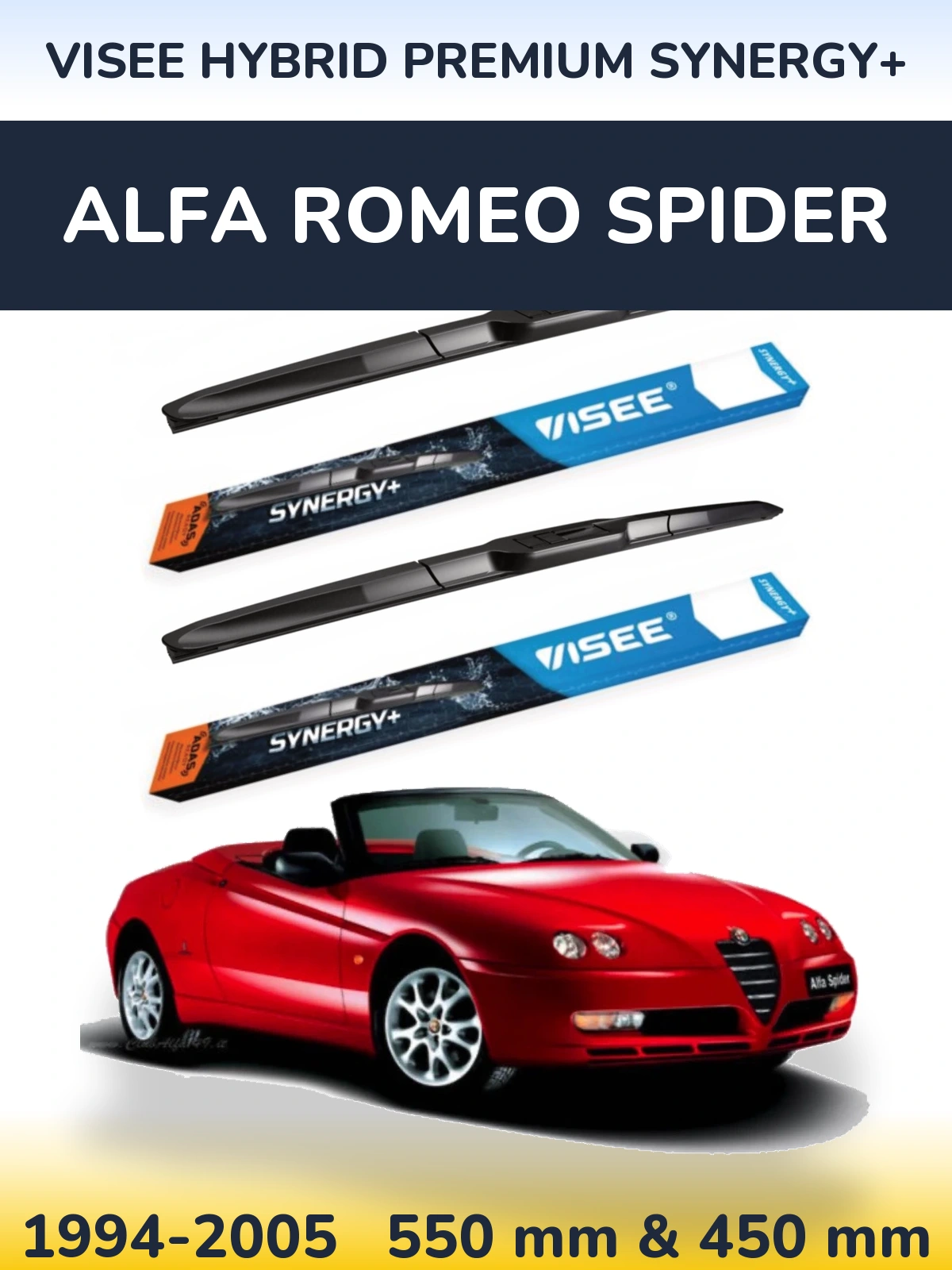 Komplet przednich wycieraczek VISEE HYBRID PREMIUM SYNERGY+ 550 & 450 mm do Alfa Romeo Spider 1994-2005