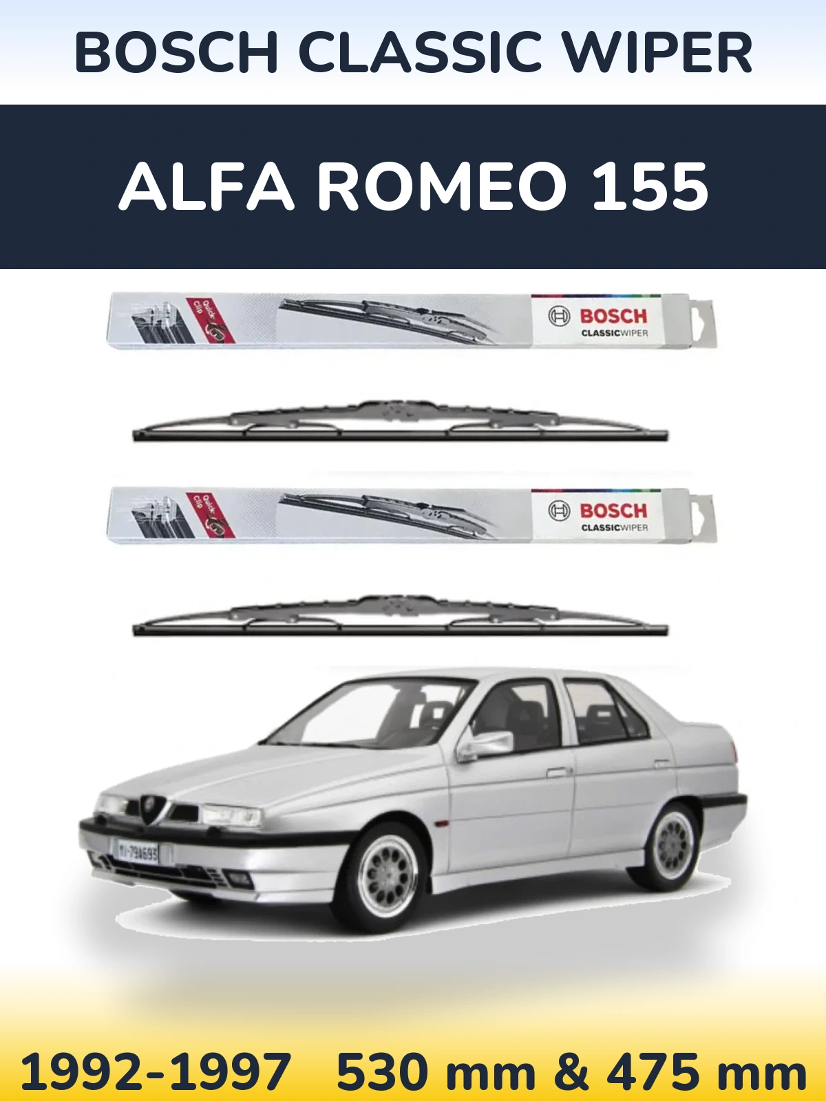 Комплект передних дворников BOSCH Classic Wiper 530 & 475 мм для Alfa Romeo 155 1992-1997
