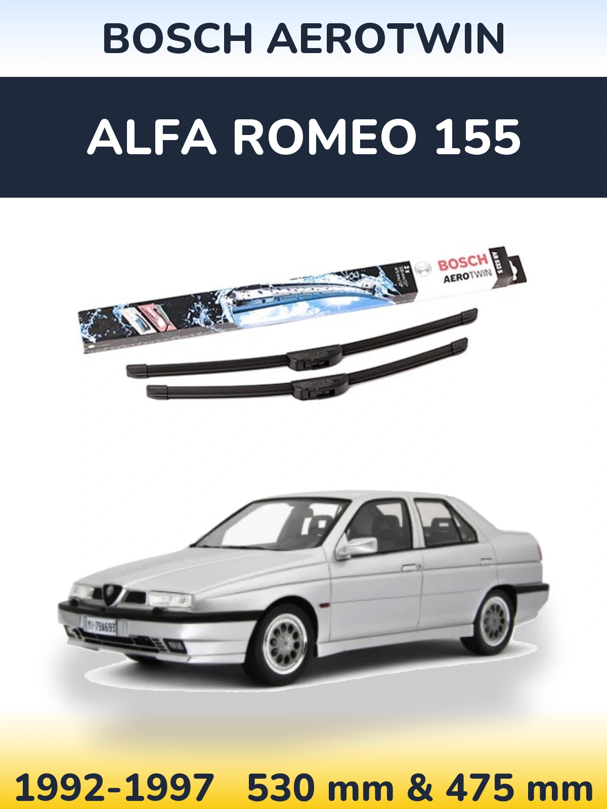 Komplet przednich wycieraczek BOSCH AeroTwin 530 & 475 mm do Alfa Romeo 155 1992-1997