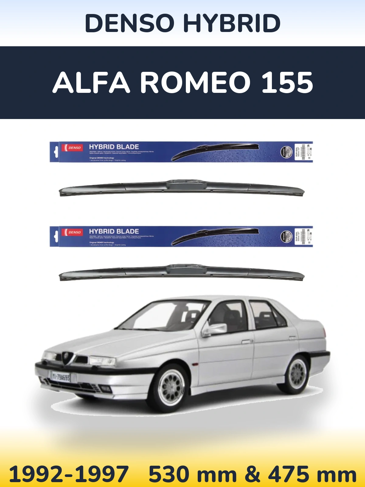 Комплект передних дворников Denso Hybrid 530 & 475 мм для Alfa Romeo 155 1992-1997