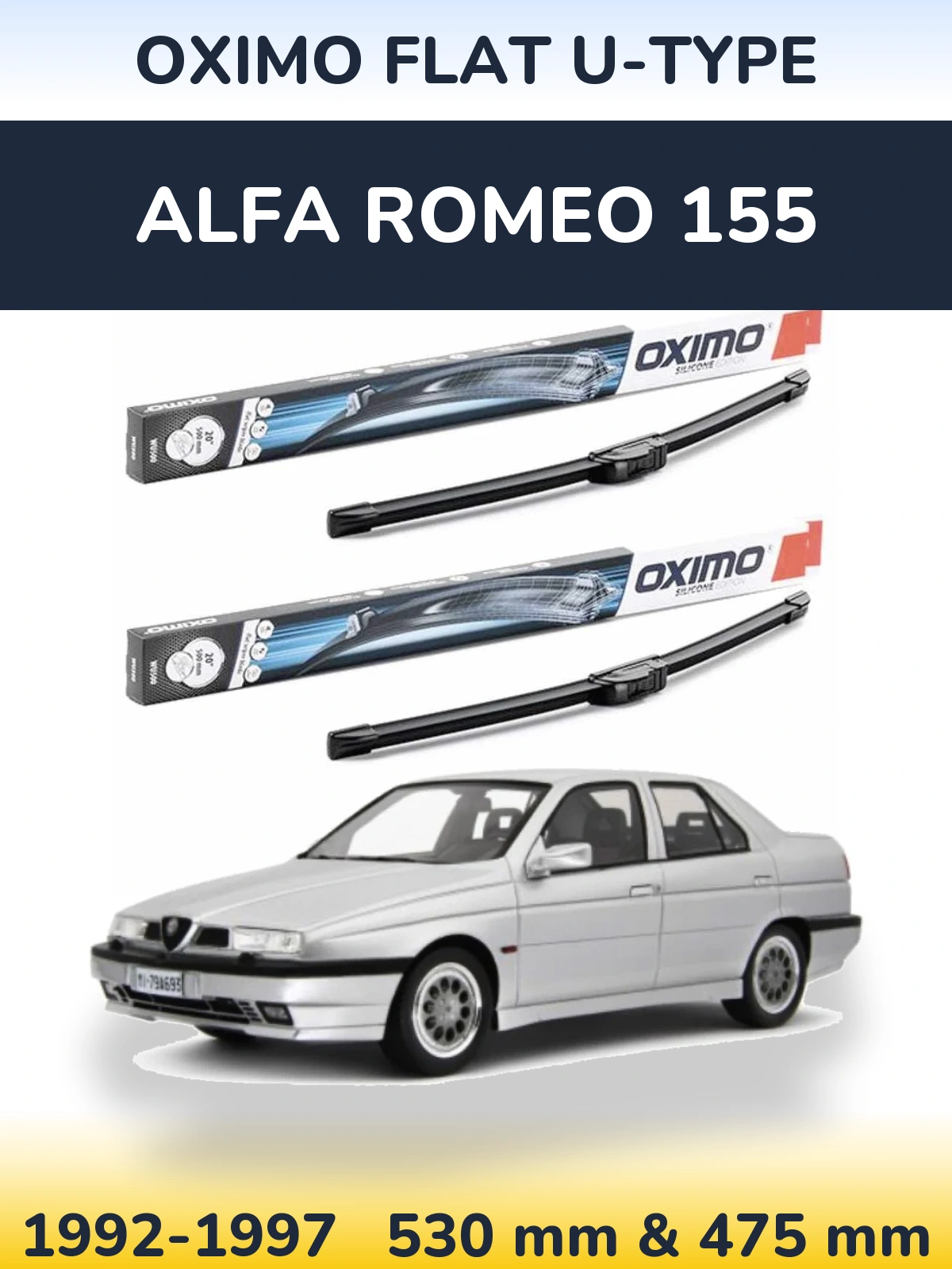 Комплект передних дворников Oximo Flat U-type 530 & 475 мм для Alfa Romeo 155 1992-1997