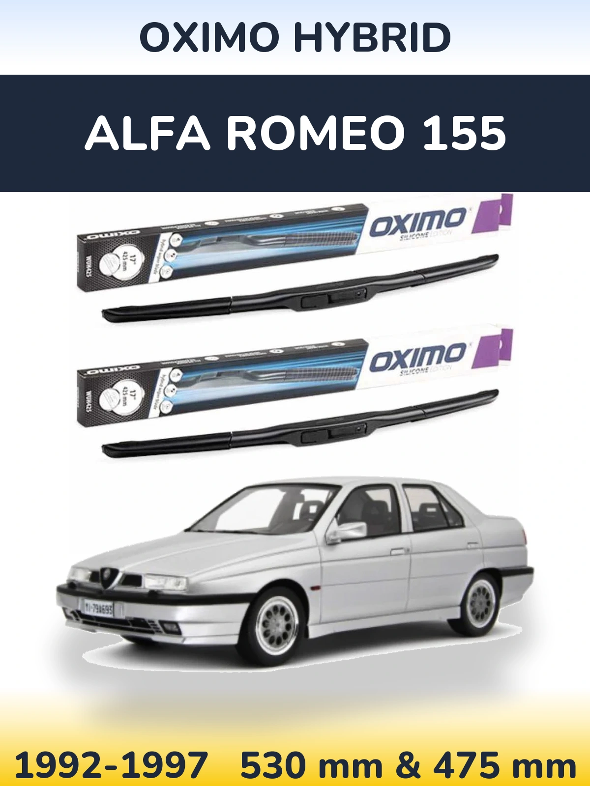 Комплект передних дворников Oximo Hybrid 530 & 475 мм для Alfa Romeo 155 1992-1997