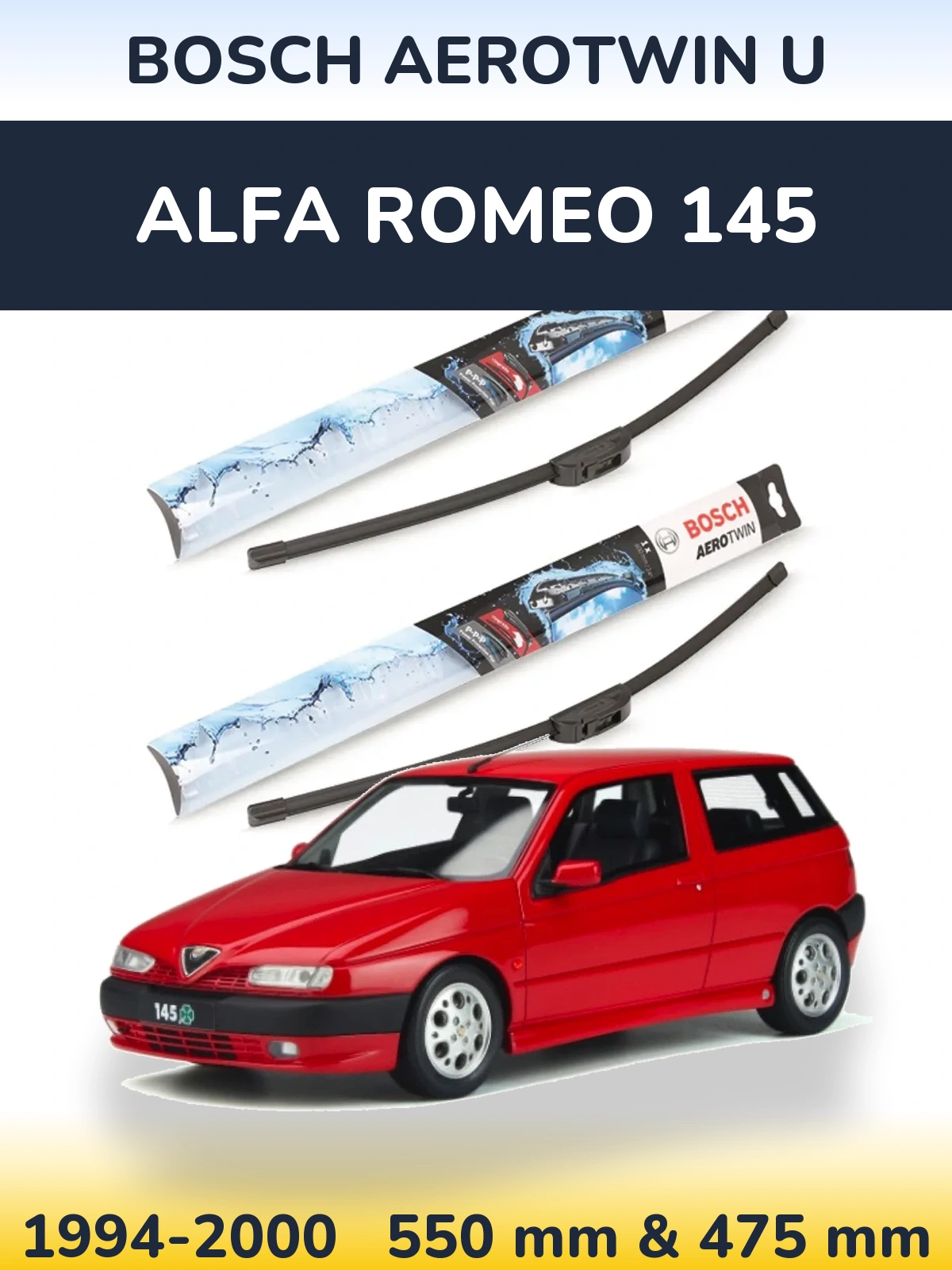 Komplet przednich wycieraczek BOSCH AeroTwin U 550 & 475 mm do Alfa Romeo 145 1994-2000