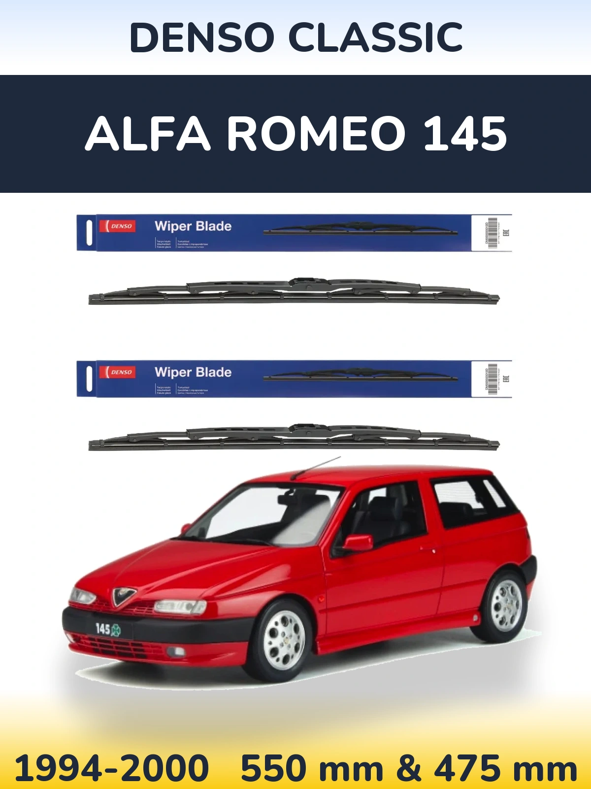 Komplet przednich wycieraczek Denso Classic 550 & 475 mm do Alfa Romeo 145 1994-2000