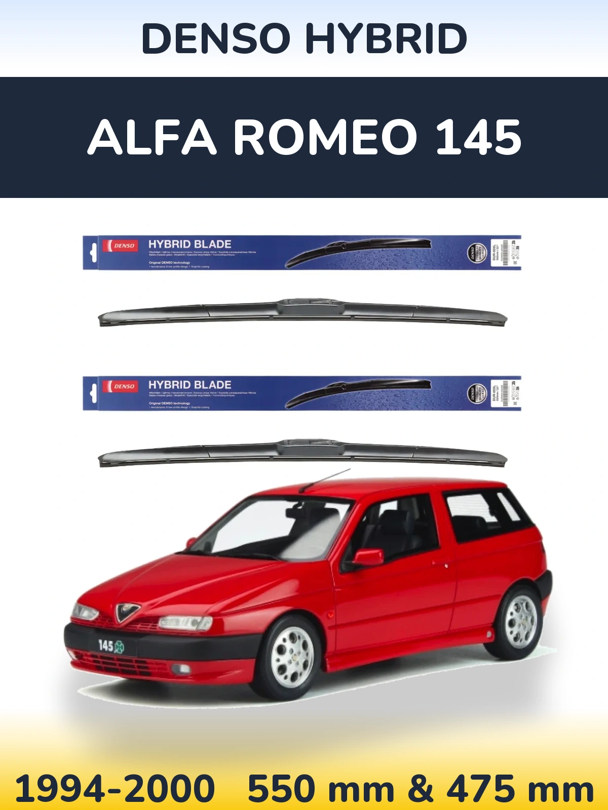 Komplet przednich wycieraczek Denso Hybrid 550 & 475 mm do Alfa Romeo 145 1994-2000