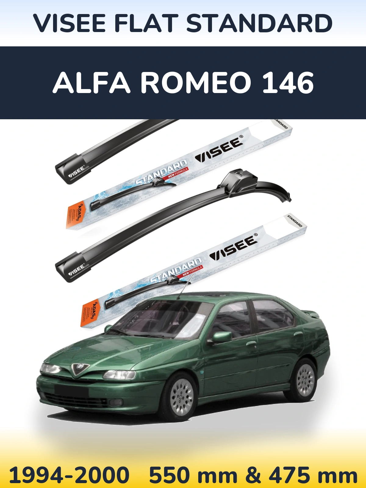 Komplet przednich wycieraczek VISEE FLAT STANDARD 550 & 475 mm do Alfa Romeo 146 1994-2000