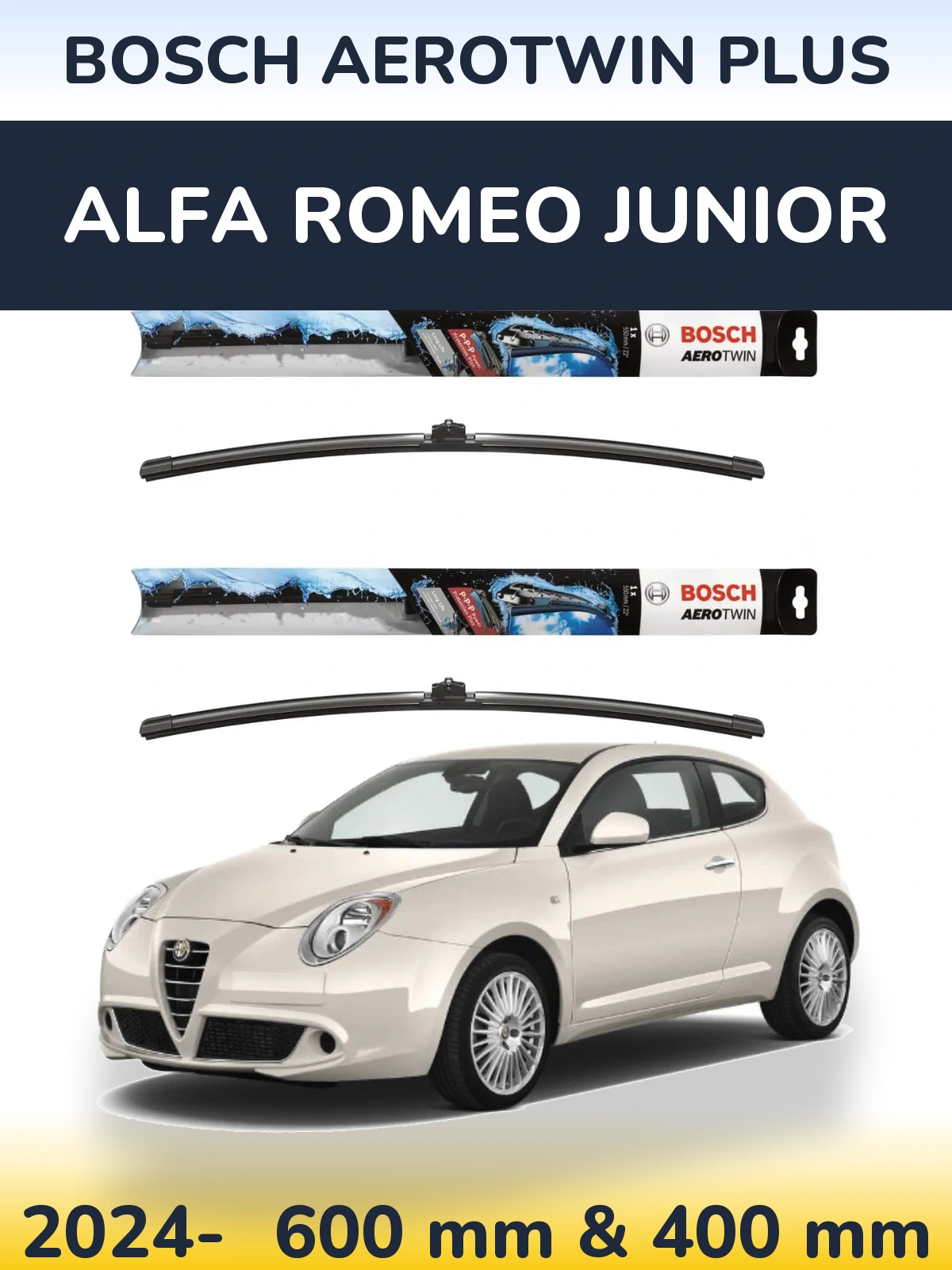 Komplet przednich wycieraczek BOSCH AeroTwin Plus 600 & 400 mm do Alfa Romeo Junior 2024-2026