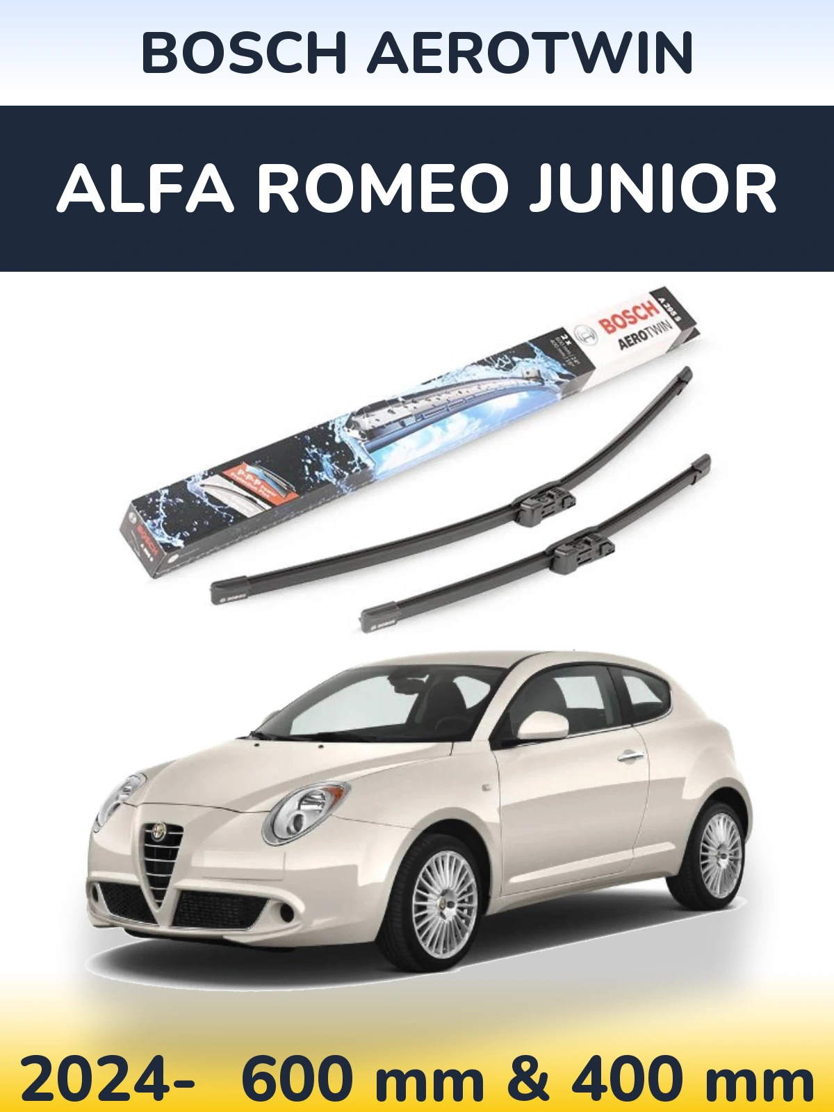Комплект передних дворников BOSCH AeroTwin 600 & 400 мм для Alfa Romeo Junior 2024-2026