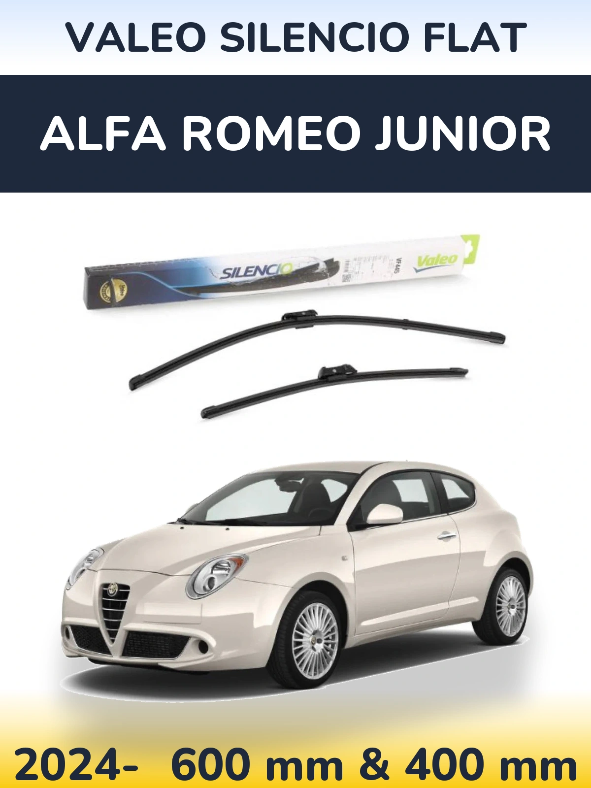 Komplet przednich wycieraczek Valeo Silencio Flat 600 & 400 mm do Alfa Romeo Junior 2024-2026