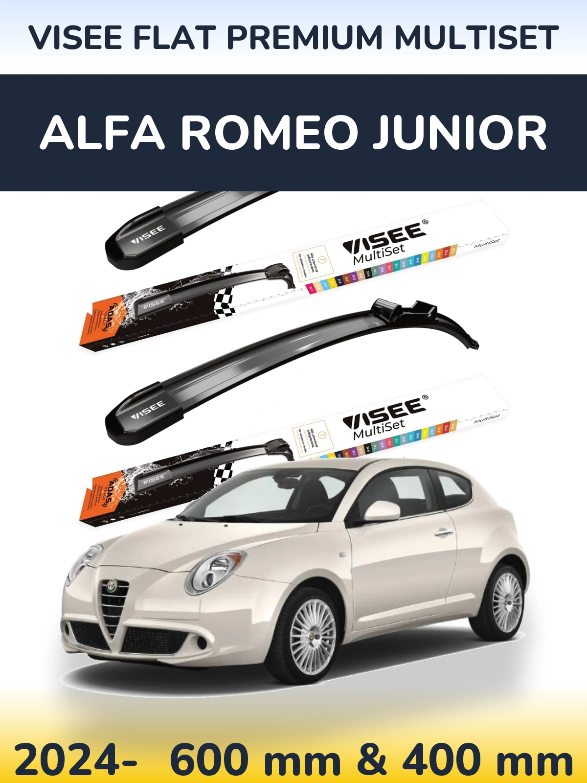 Komplet przednich wycieraczek VISEE FLAT PREMIUM MultiSet 600 & 400 mm do Alfa Romeo Junior 2024-2026