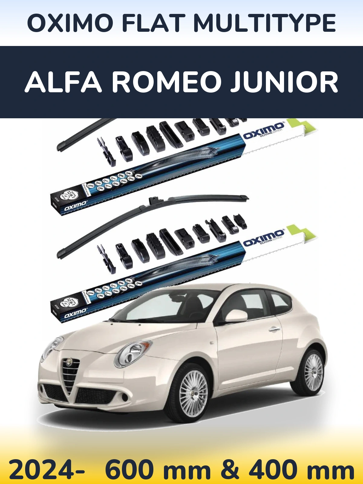 Komplet przednich wycieraczek Oximo Flat MultiType 600 & 400 mm do Alfa Romeo Junior 2024-2026