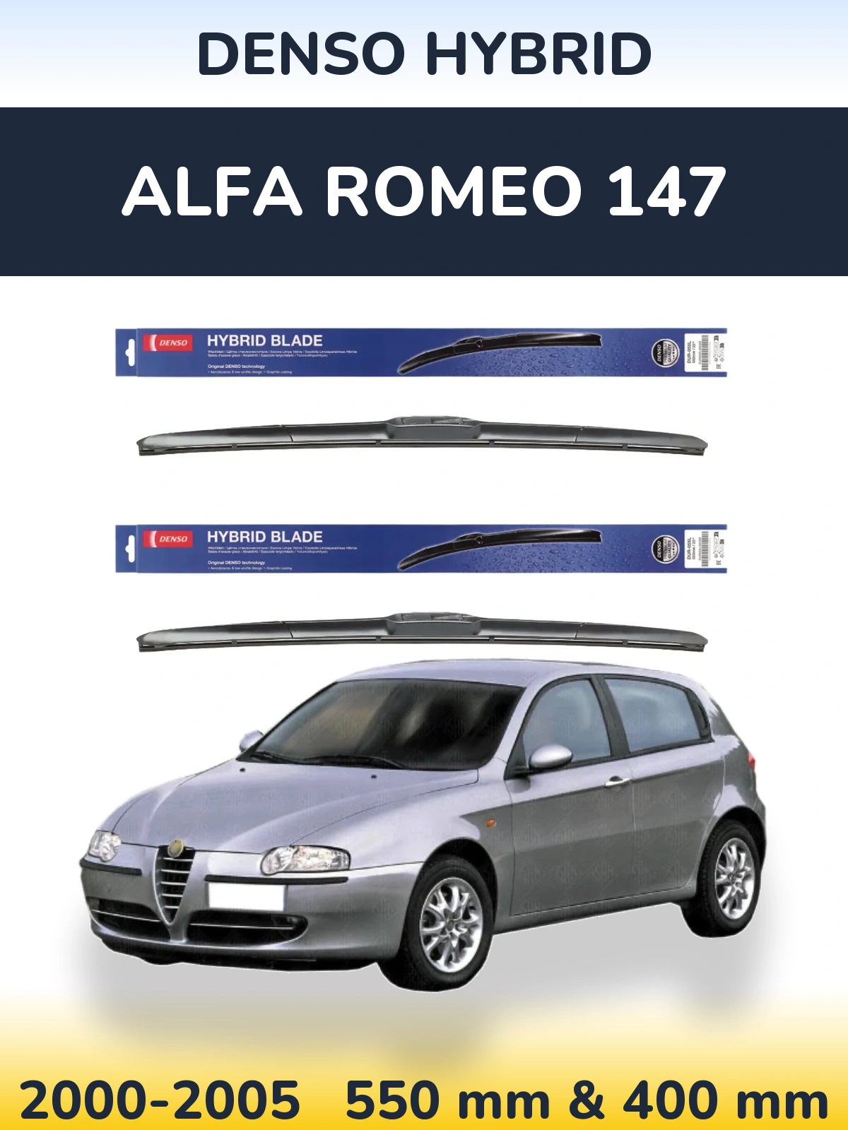 Komplet przednich wycieraczek Denso Hybrid 550 & 400 mm do Alfa Romeo 147 2000-2005