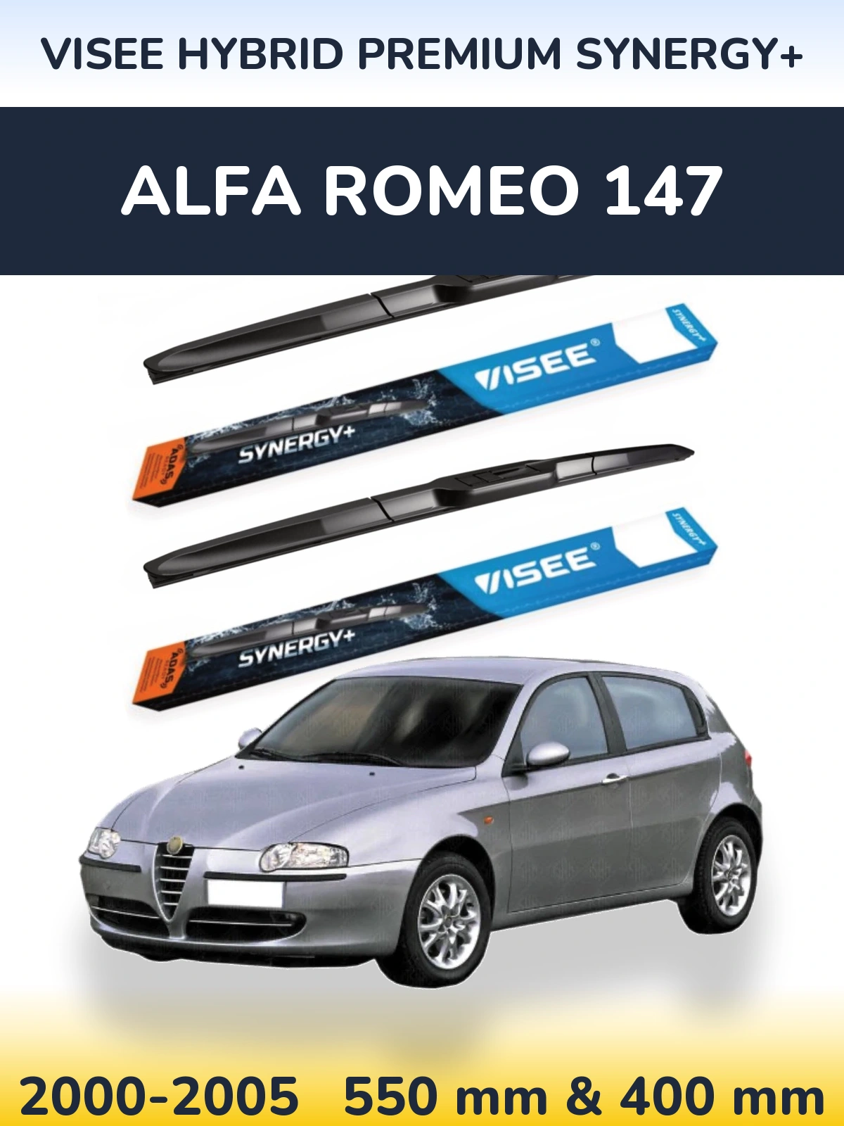 Komplet przednich wycieraczek VISEE HYBRID PREMIUM SYNERGY+ 550 & 400 mm do Alfa Romeo 147 2000-2005