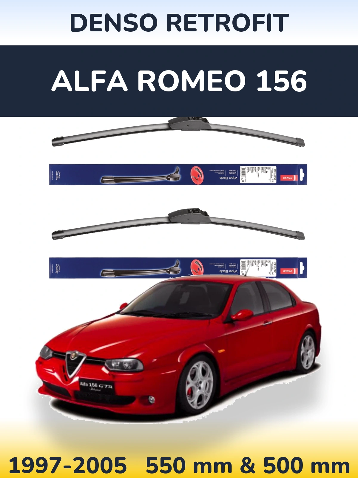 Komplet przednich wycieraczek Denso Retrofit 550 & 500 mm do Alfa Romeo 156 1997-2005