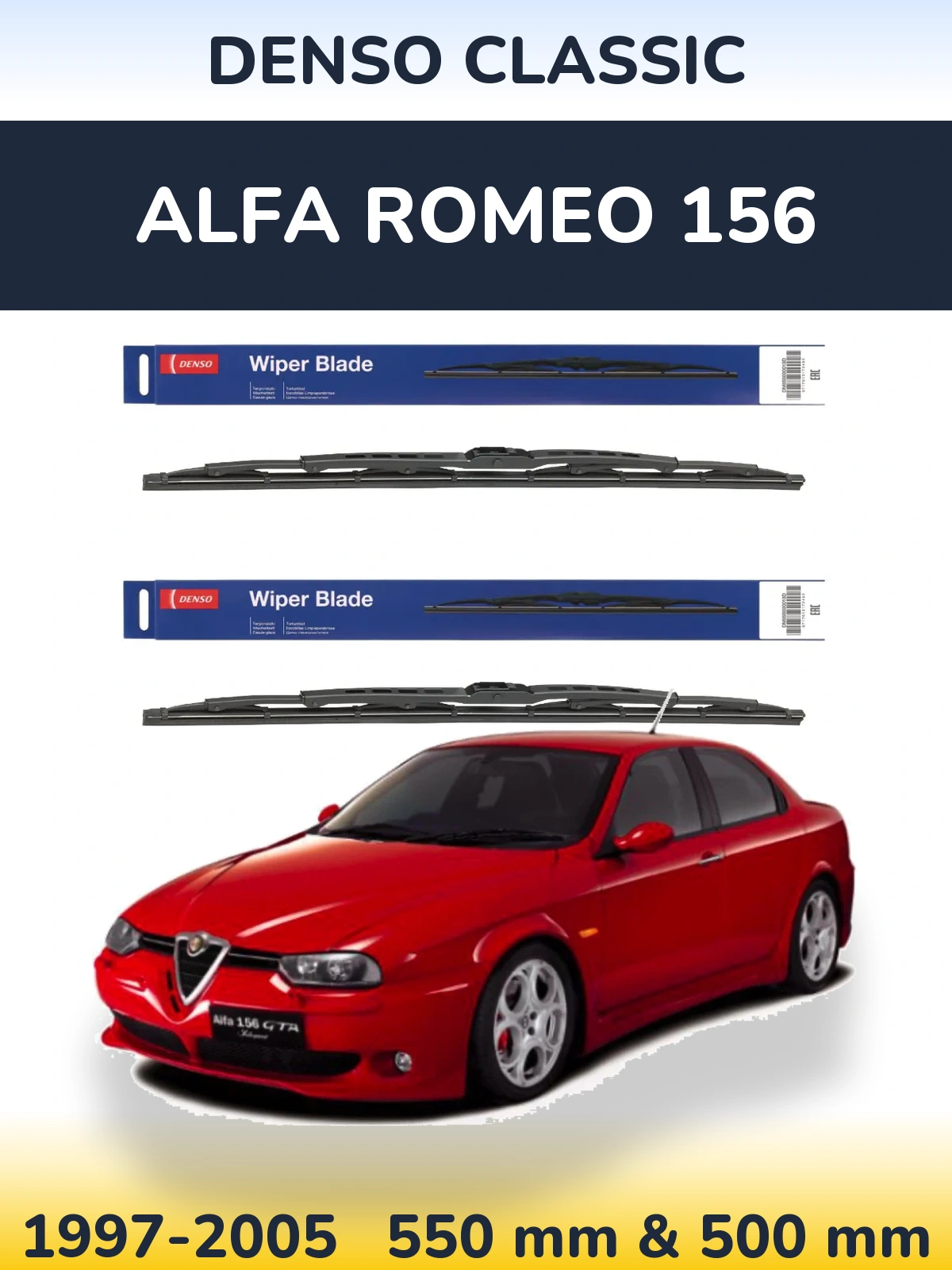 Komplet przednich wycieraczek Denso Classic 550 & 500 mm do Alfa Romeo 156 1997-2005