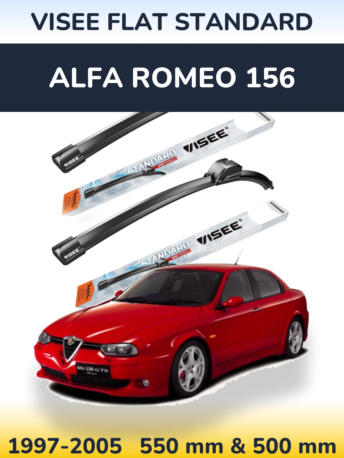 Комплект передних дворников VISEE FLAT STANDARD 550 & 500 мм для Alfa Romeo 156 1997-2005