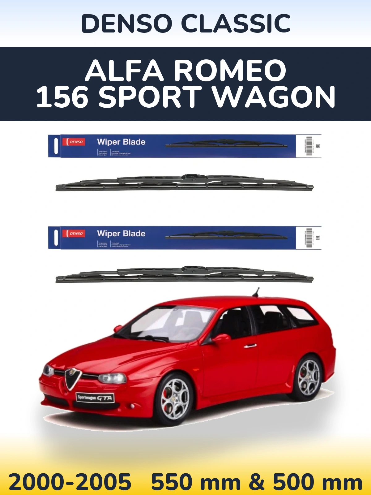 Komplet przednich wycieraczek Denso Classic 550 & 500 mm do Alfa Romeo 156 Sport Wagon 2000-2005