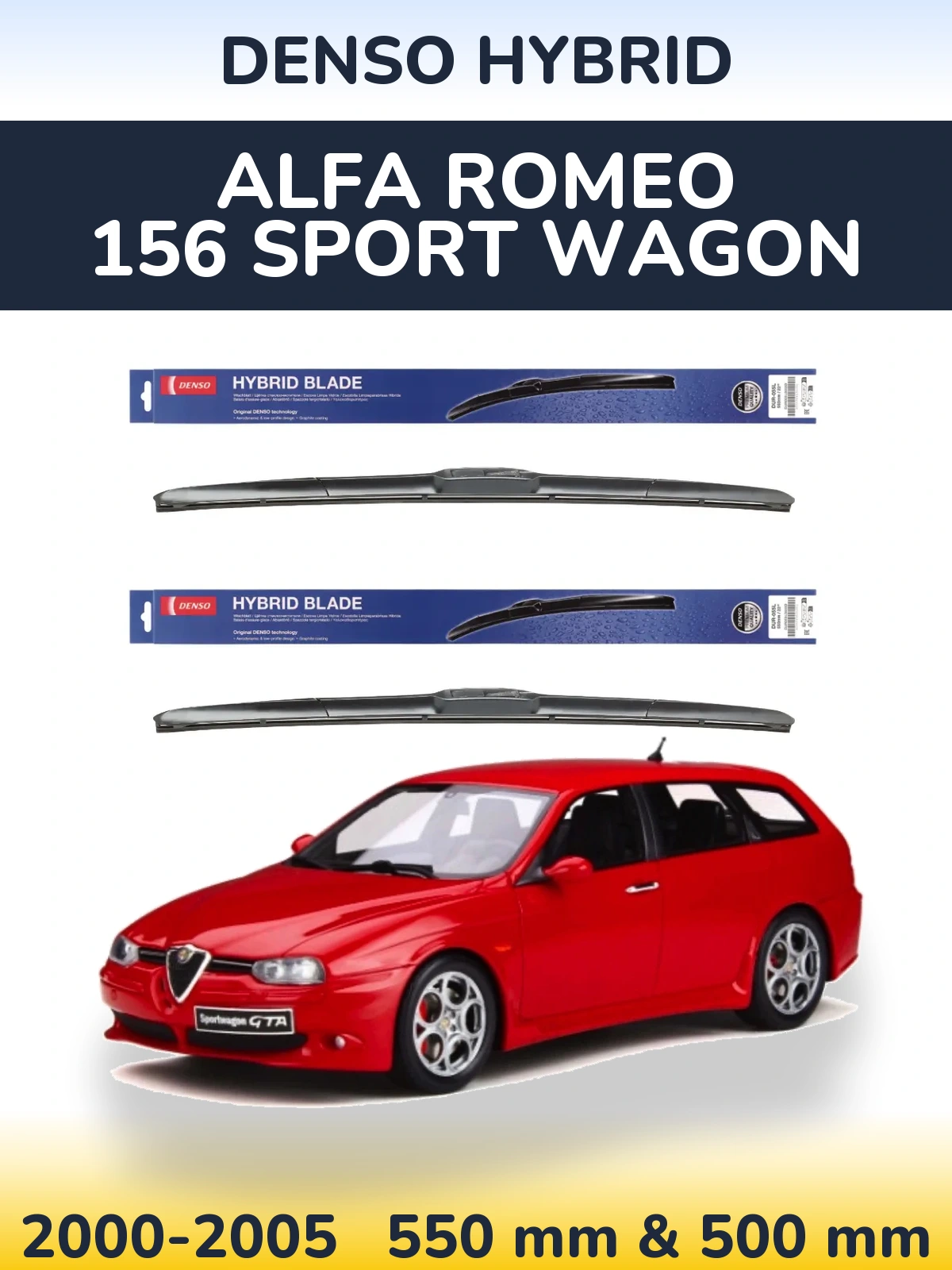 Komplet przednich wycieraczek Denso Hybrid 550 & 500 mm do Alfa Romeo 156 Sport Wagon 2000-2005