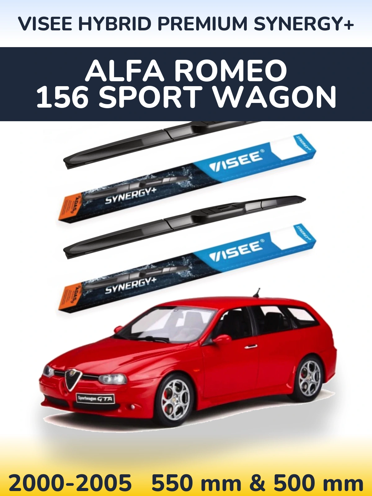 Komplet przednich wycieraczek VISEE HYBRID PREMIUM SYNERGY+ 550 & 500 mm do Alfa Romeo 156 Sport Wagon 2000-2005