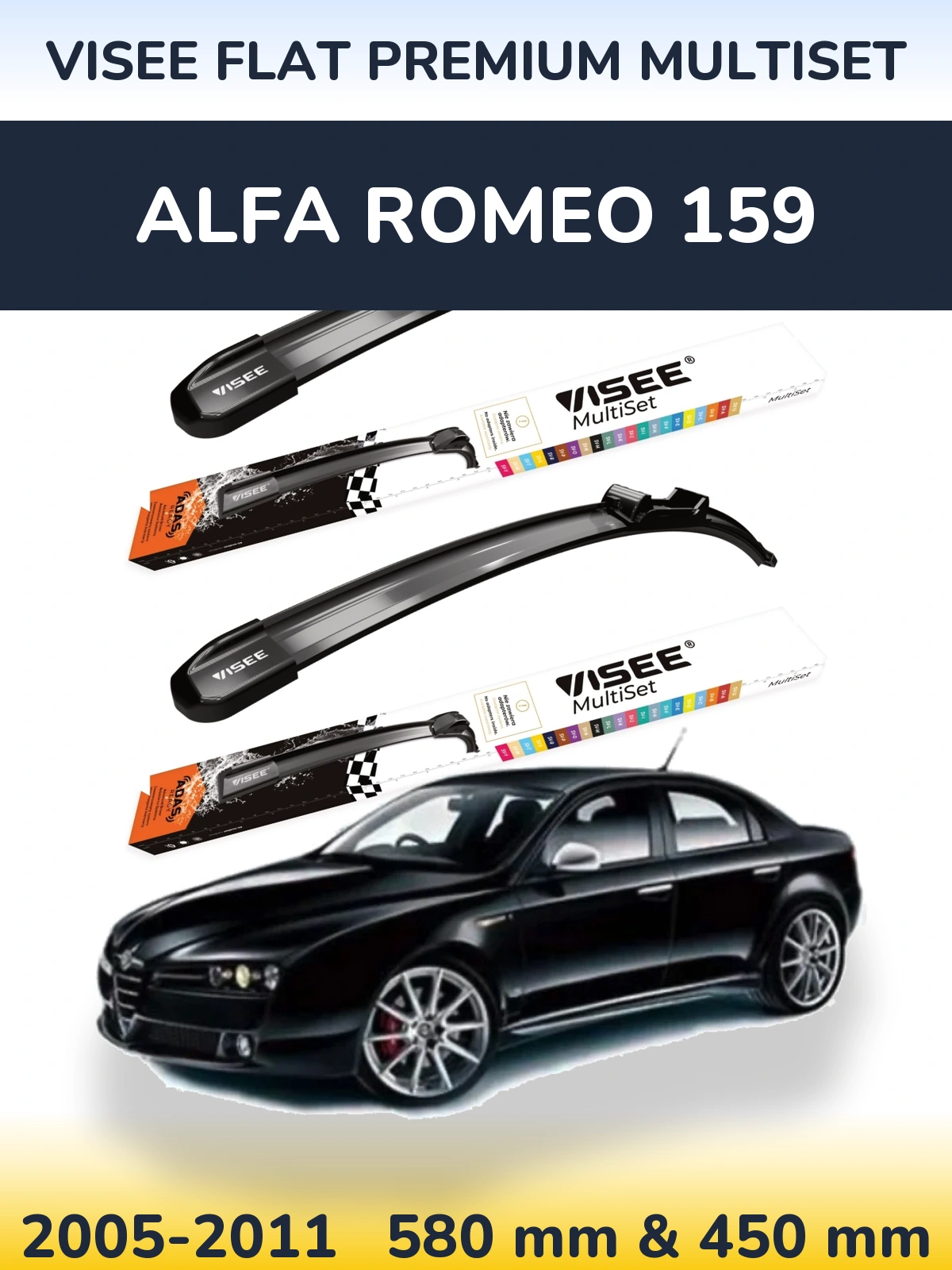 Komplet przednich wycieraczek VISEE FLAT PREMIUM MultiSet 580 & 450 mm do Alfa Romeo 159 2005-2011