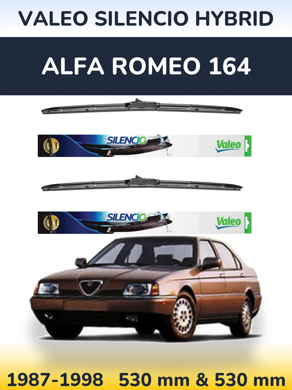 Komplet przednich wycieraczek Valeo Silencio Hybrid 530 & 530 mm do Alfa Romeo 164 1987-1998