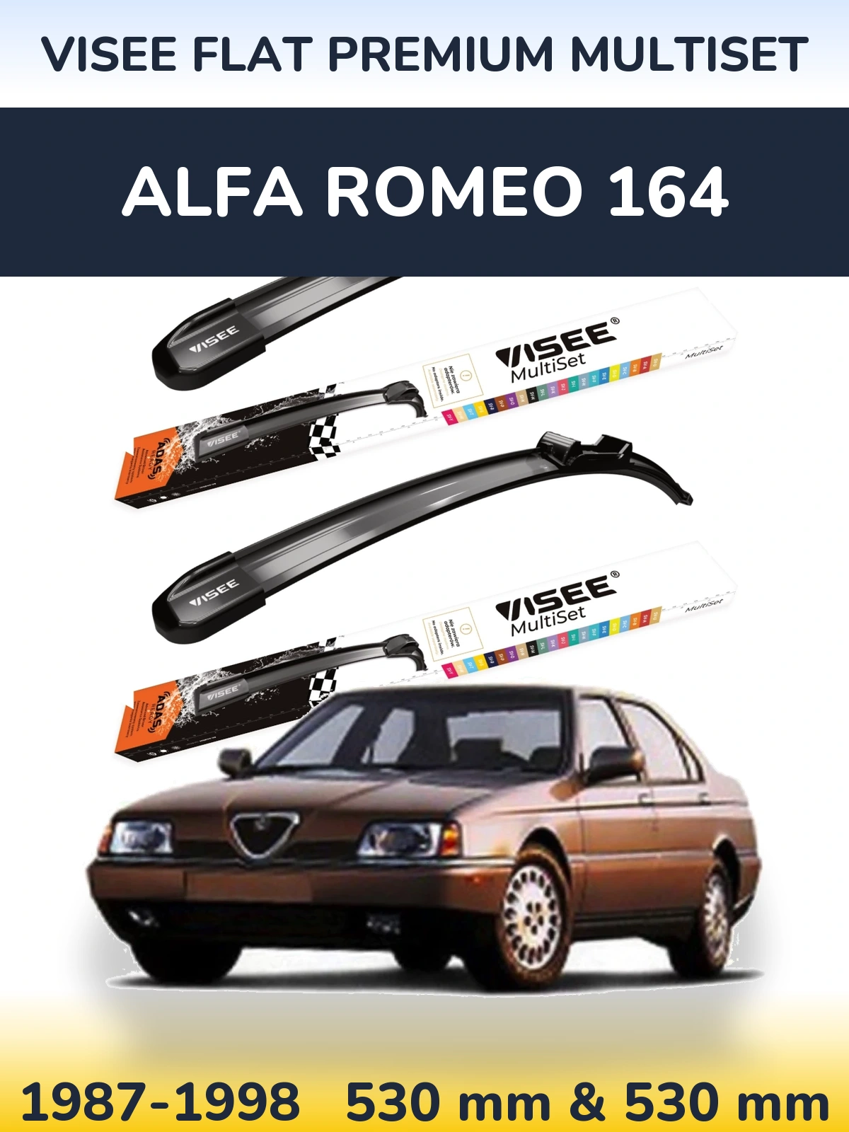Komplet przednich wycieraczek VISEE FLAT PREMIUM MultiSet 530 & 530 mm do Alfa Romeo 164 1987-1998