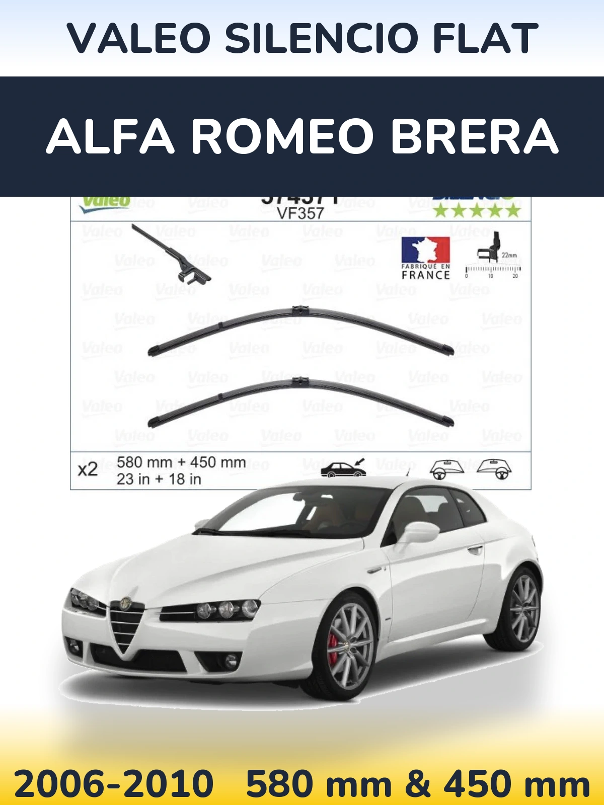 Komplet przednich wycieraczek Valeo Silencio Flat 580 & 450 mm do Alfa Romeo Brera 2006-2010