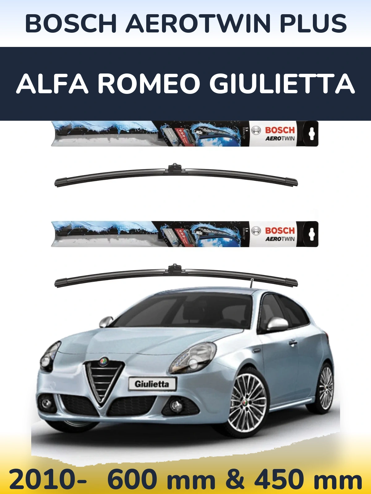 Komplet przednich wycieraczek BOSCH AeroTwin Plus 600 & 450 mm do Alfa Romeo Giulietta 2010-2026