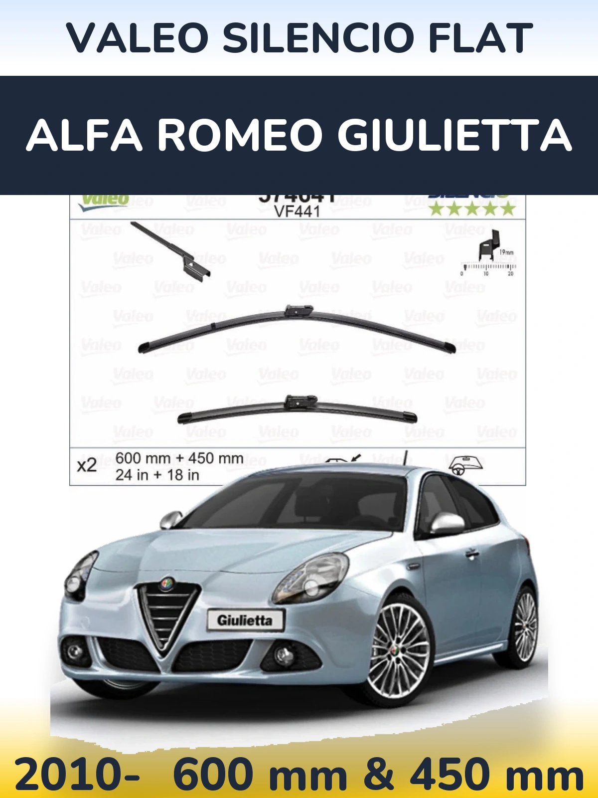 Комплект передних дворников Valeo Silencio Flat 600 & 450 мм для Alfa Romeo Giulietta 2010-2026