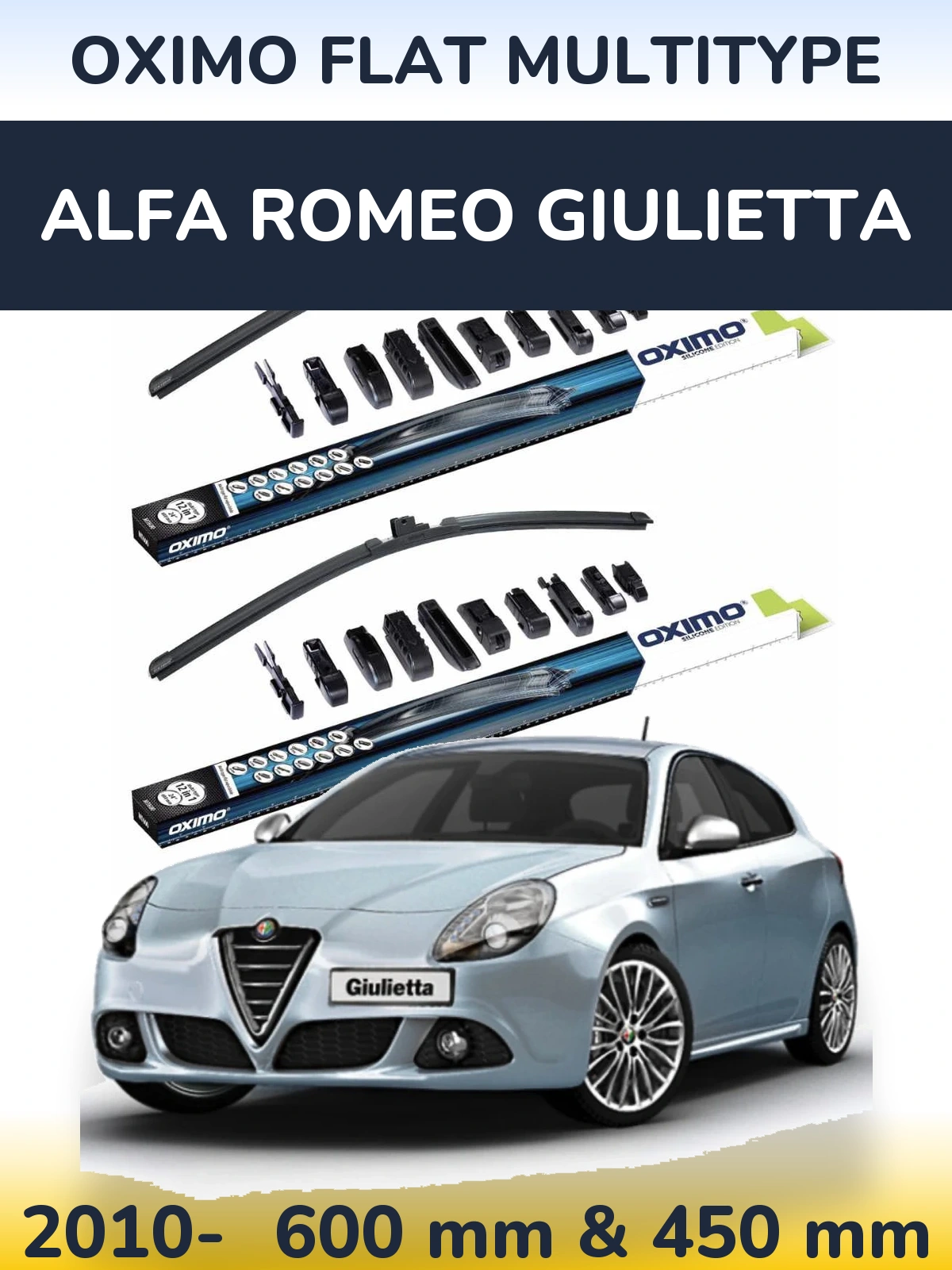 Комплект передних дворников Oximo Flat MultiТипe 600 & 450 мм для Alfa Romeo Giulietta 2010-2026