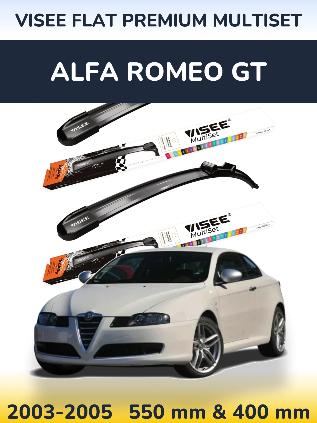 Комплект передних дворников VISEE FLAT PREMIUM MultiSet 550 & 400 мм для Alfa Romeo GT 2003-2005