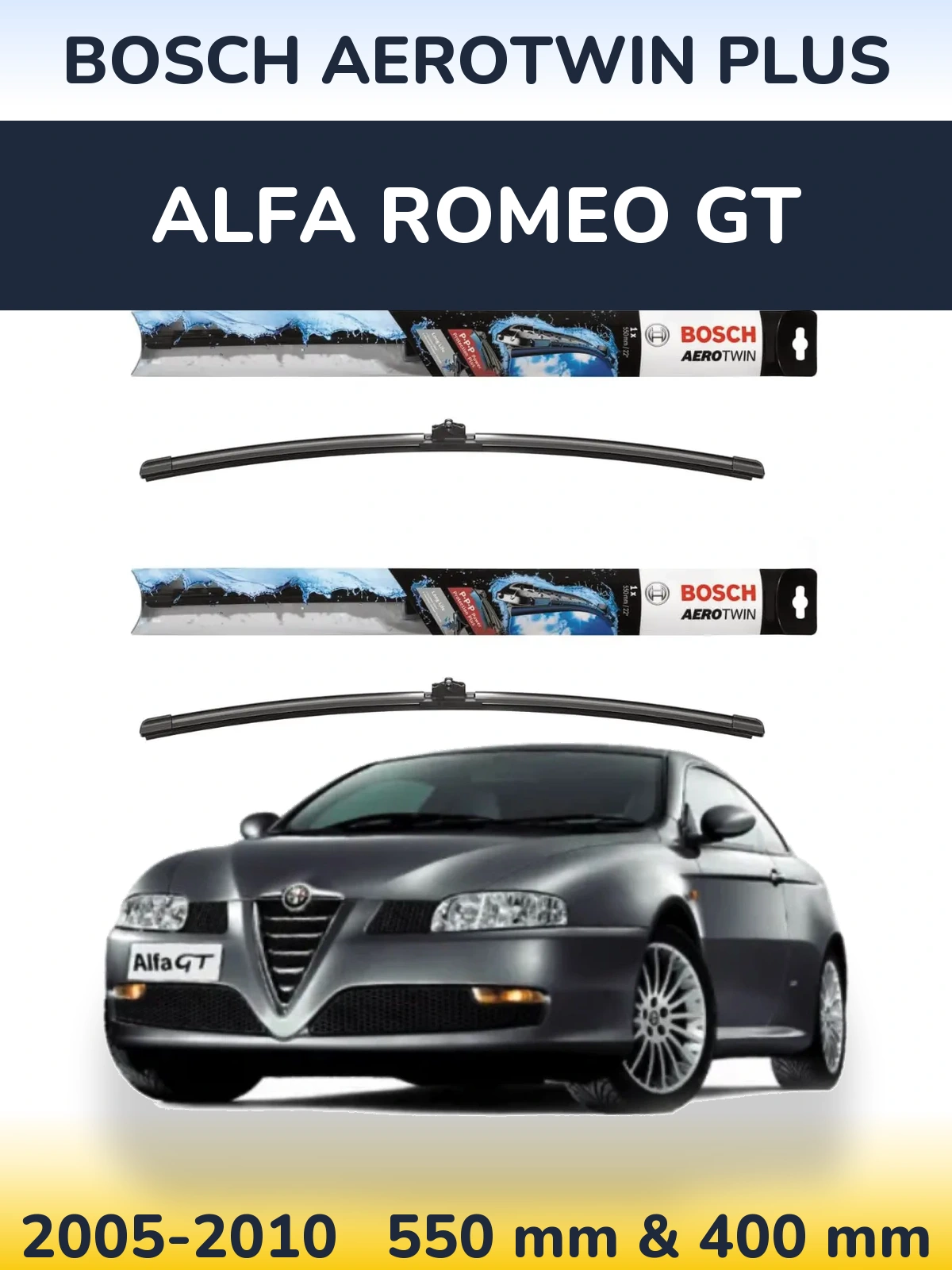 Komplet przednich wycieraczek BOSCH AeroTwin Plus 550 & 400 mm do Alfa Romeo GT 2005-2010