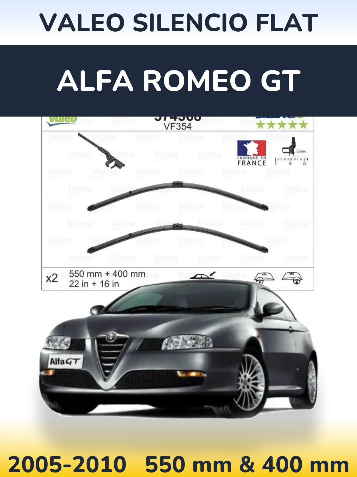 Komplet przednich wycieraczek Valeo Silencio Flat 550 & 400 mm do Alfa Romeo GT 2005-2010