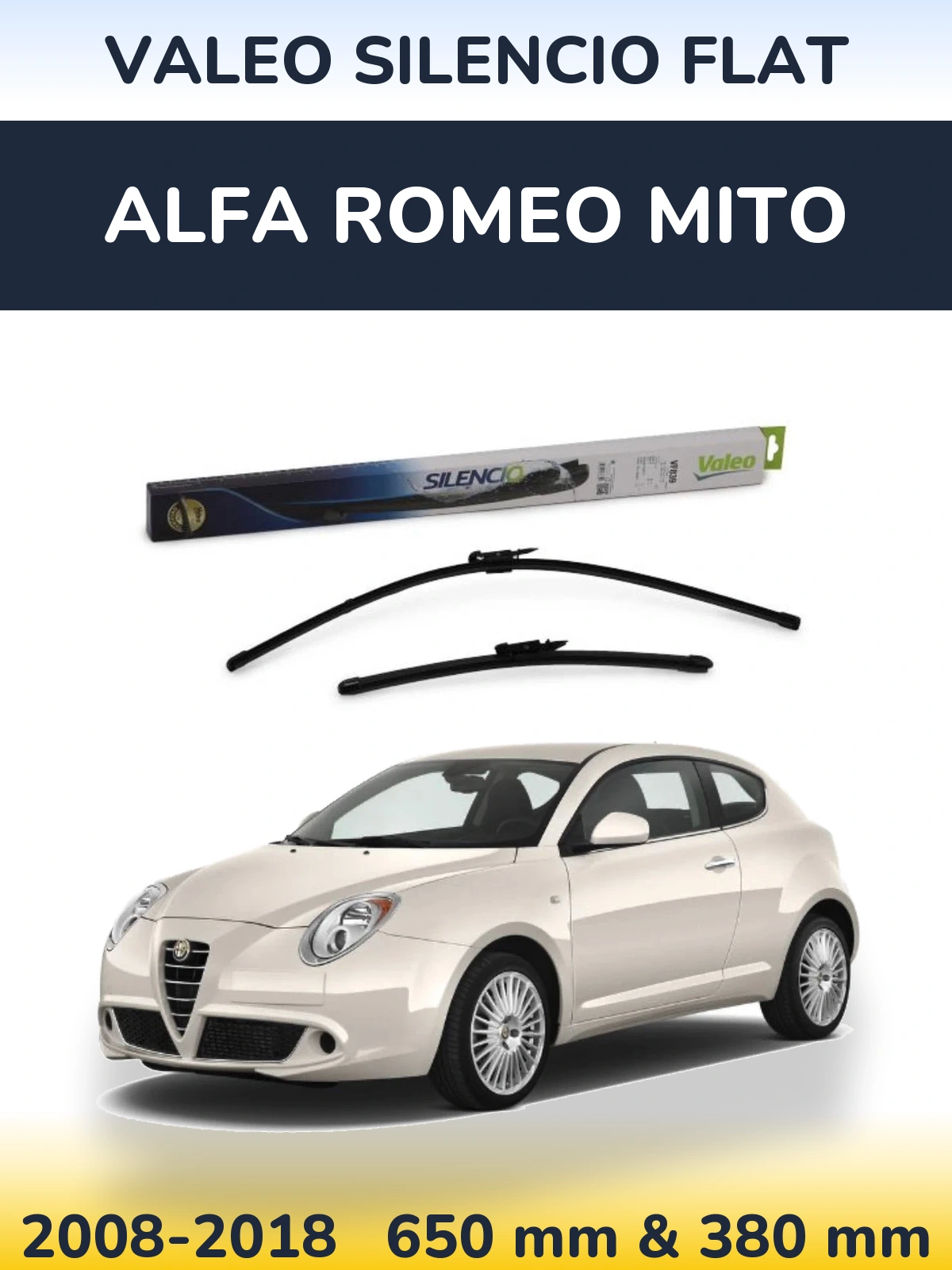 Komplet przednich wycieraczek Valeo Silencio Flat 650 & 380 mm do Alfa Romeo MiTo 2008-2018