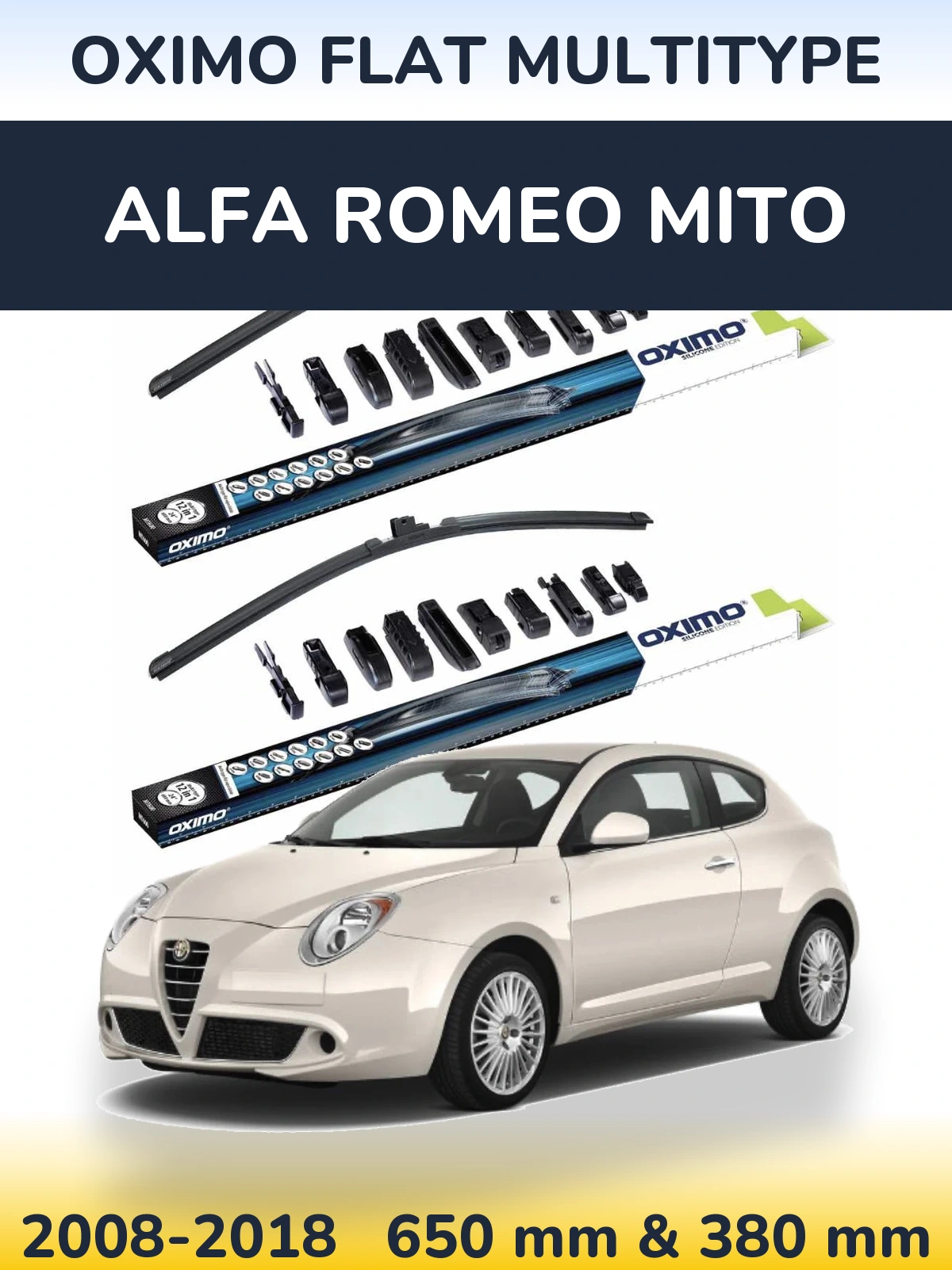 Komplet przednich wycieraczek Oximo Flat MultiType 650 & 380 mm do Alfa Romeo MiTo 2008-2018