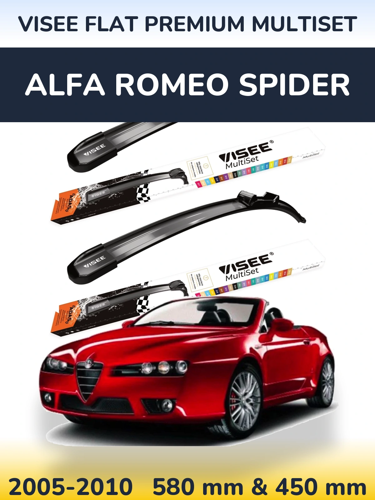 Front wiper blade set VISEE FLAT PREMIUM MultiSet 580 & 450 mm for Alfa Romeo Spider 2005-2010