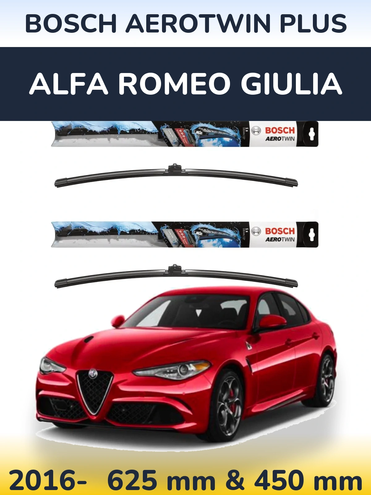 Komplet przednich wycieraczek BOSCH AeroTwin Plus 600 & 450 mm do Alfa Romeo Giulia 2016-2026